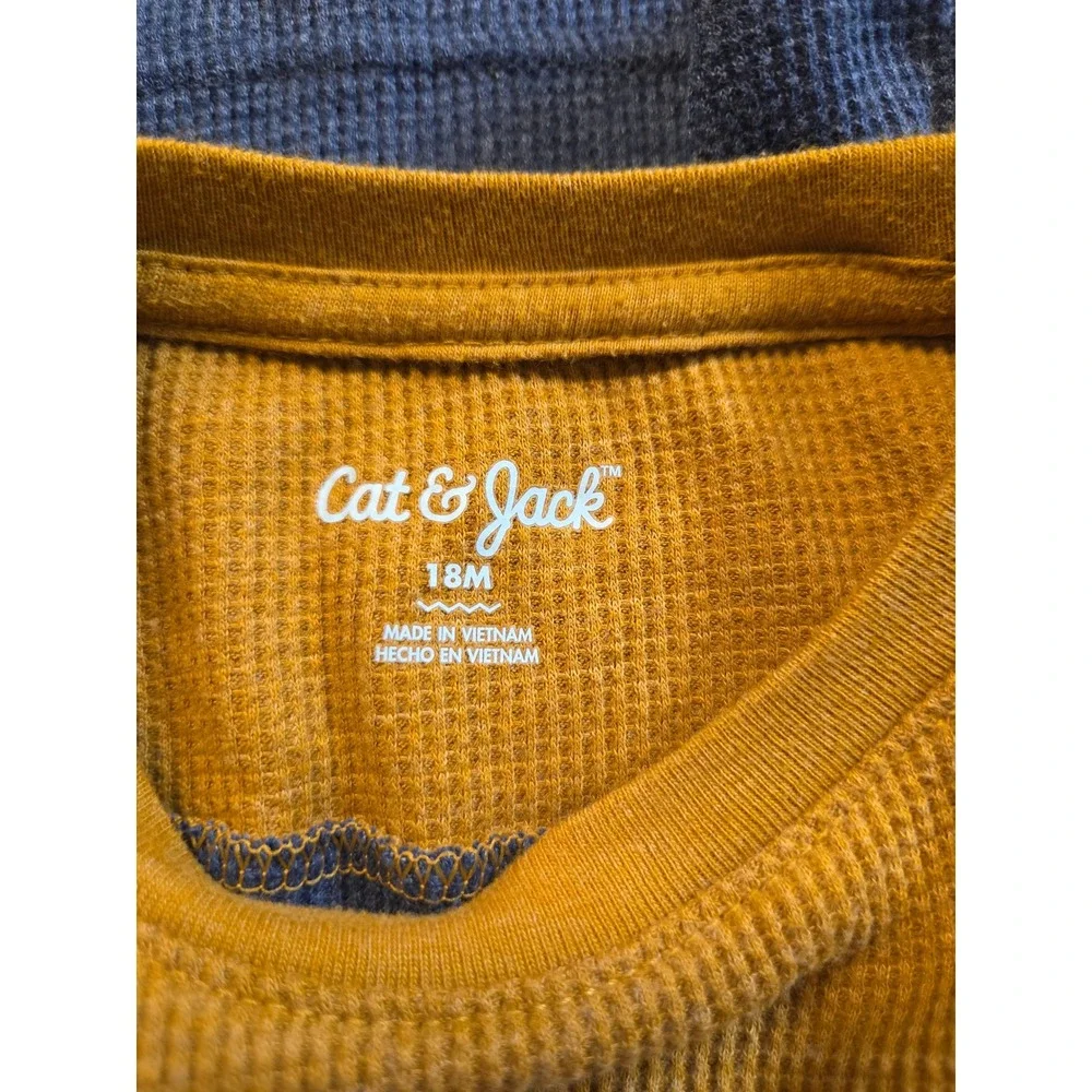 Cat & Jack Boys Mustard Yellow Blue Colorblock Waffle Knit Thermal Shirt 18M
